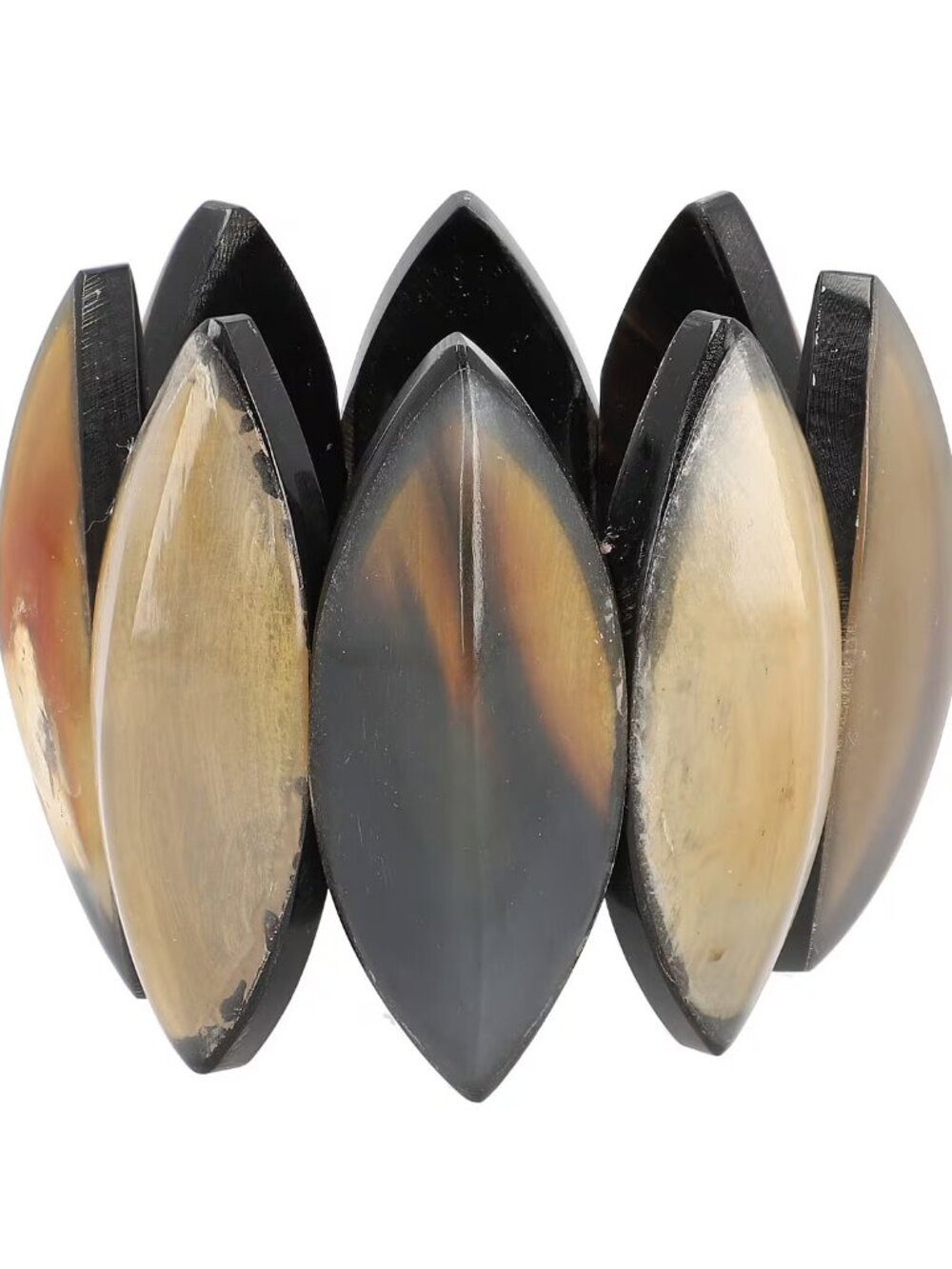 Natural Genuine Buffalo Horn Marquise Shape Stretch Bracelet - NEW